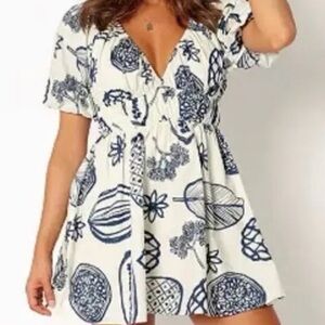 Petal & Pup Cream Dress with Navy Floral Print